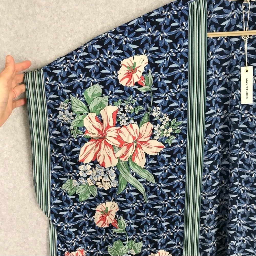 MaxStudio Kimono L Multicolor Bloom Cover Up Cardigan Long Duster Cottage Cruise - Picture 12 of 13